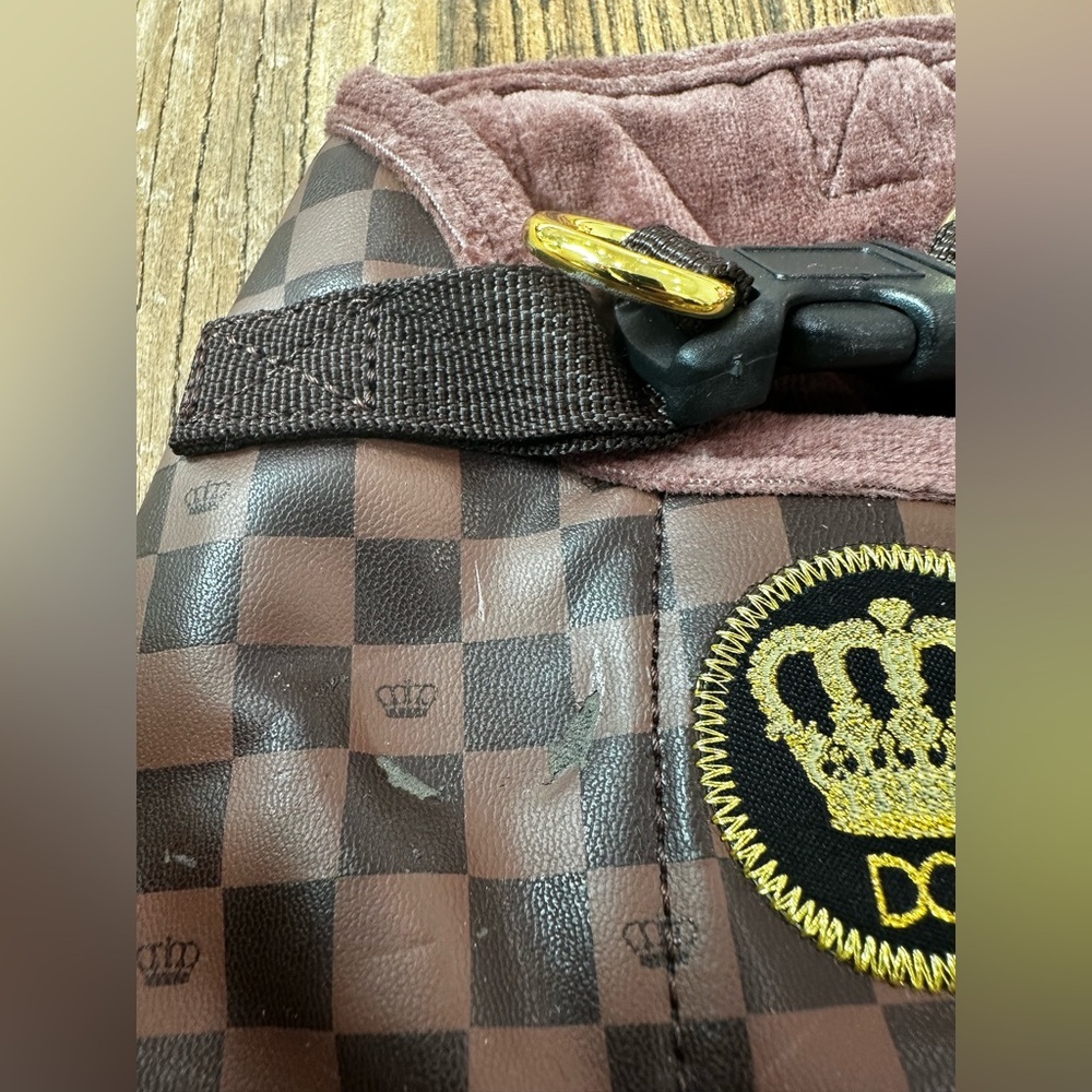 Brown Checkered Dog Harness with Crown Logo - Picture 2 of 6
